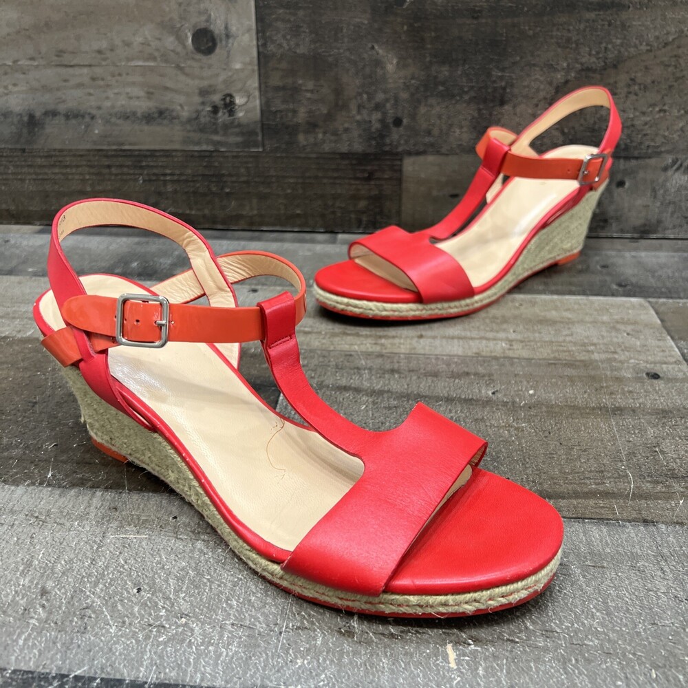 Cole Haan NikeAir Womens Red Leather Slingback Wedge Sandals Size 9.5 B